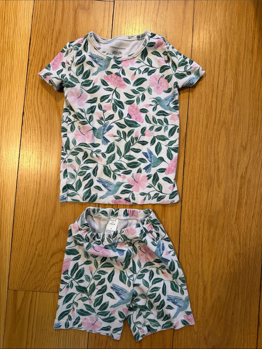 Janie and Jack Pink, Green and Blue Floral Hummingbird shorts Pajama Set